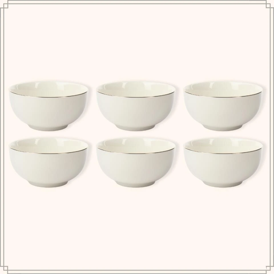 OTIX Soepkommen Set Van 6 Schaaltjes Porselein Wit Met Gouden Rand 13,5 X 6 Cm 2 OTIX Soepkommen Set Van 6 Schaaltjes Porselein Wit Met Gouden Rand 13,5 X 6 Cm - Afbeelding 2