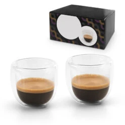 Merkloos Set Van 2x Dubbelwandige Koffie/espresso Glazen 70 Ml - Transparant -Tafel Benodigdheden Winkel 1000012665 0101