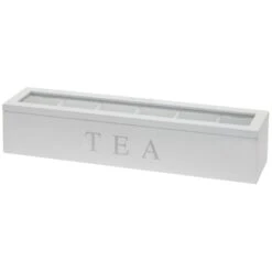 Merkloos Theedoos - Wit - Hout - 6-vaks - 43 Cm