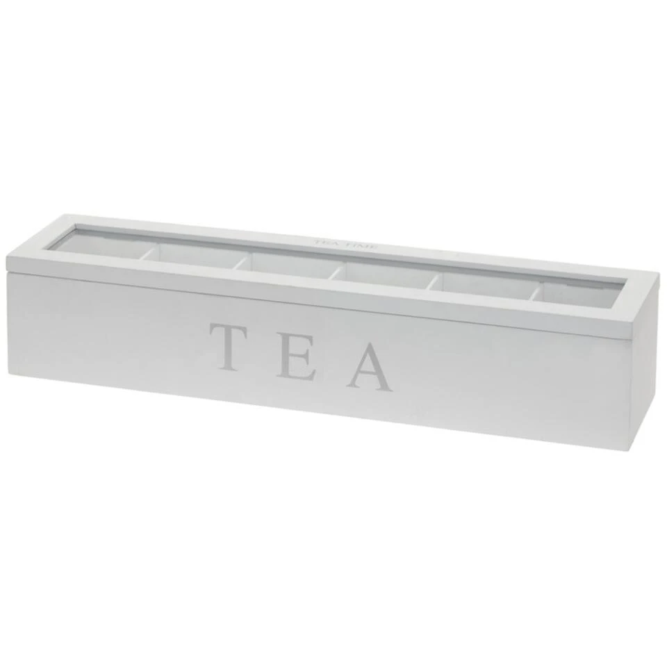 Merkloos Theedoos - Wit - Hout - 6-vaks - 43 Cm 1 Merkloos Theedoos - Wit - Hout - 6-vaks - 43 Cm