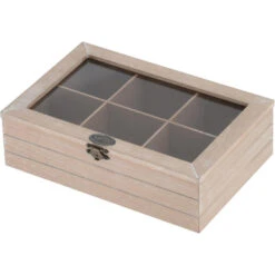 Excellent Houseware Theedoos - 6-vaks - Hout - 24 X 16 X 7 Cm