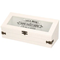 Excellent Houseware Theedoos - Hout - Wit - 3-vaks - 24 X 9 Cm
