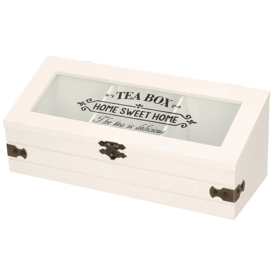 Excellent Houseware Theedoos - Hout - Wit - 3-vaks - 24 X 9 Cm 1 Excellent Houseware Theedoos - Hout - Wit - 3-vaks - 24 X 9 Cm