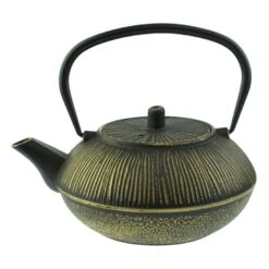 Orange85 Gietijzeren Theepot Aziatisch 0.8l Bol Zwart Met Goud