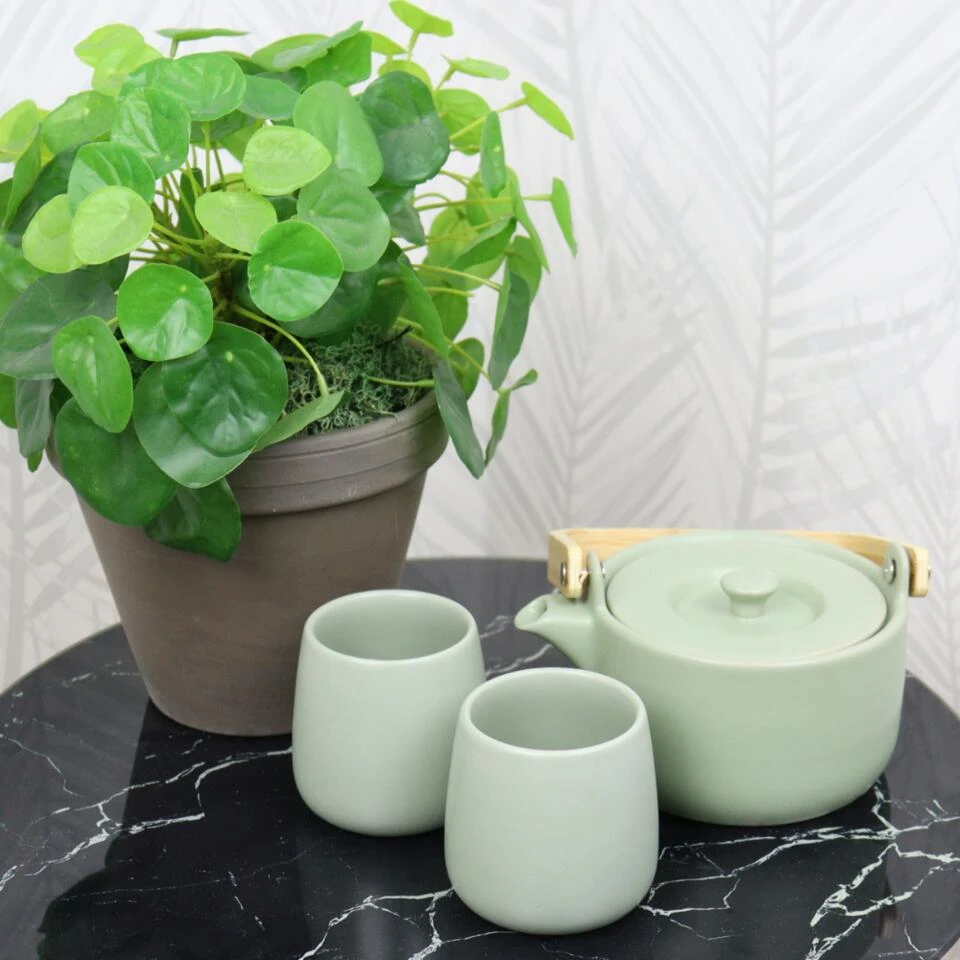 Orange85 Theepot Mint 50cl Met 2 Kopjes Aardewerk Bamboe 2 Orange85 Theepot Mint 50cl Met 2 Kopjes Aardewerk Bamboe - Afbeelding 2