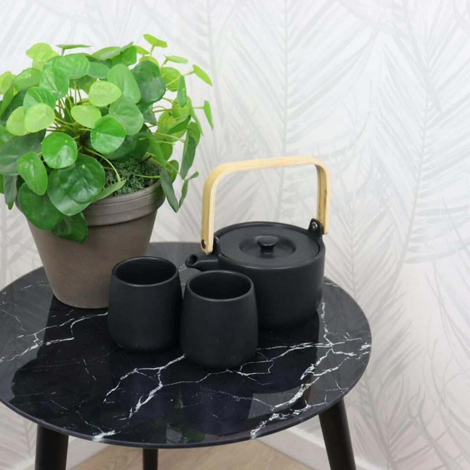 Orange85 Theepot Zwart Warmtehoudend 50cl Met 2 Kopjes Aardewerk Bamboe 2 Orange85 Theepot Zwart Warmtehoudend 50cl Met 2 Kopjes Aardewerk Bamboe - Afbeelding 2