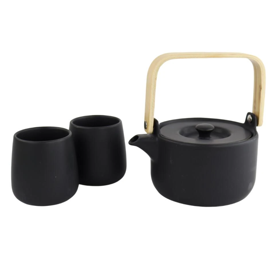 Orange85 Theepot Zwart Warmtehoudend 50cl Met 2 Kopjes Aardewerk Bamboe 1 Orange85 Theepot Zwart Warmtehoudend 50cl Met 2 Kopjes Aardewerk Bamboe
