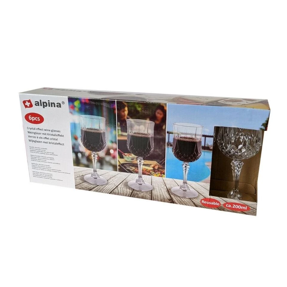 Alpina Plastic Wijnglazen Set Van 6 200ml Kristallook 2 Alpina Plastic Wijnglazen Set Van 6 200ml Kristallook - Afbeelding 2