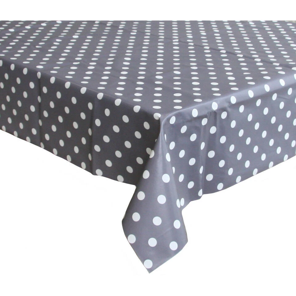 Tafelzeil/tafelkleed Grijs Met Witte Stippen 140 X 250 Cm 1 Tafelzeil/tafelkleed Grijs Met Witte Stippen 140 X 250 Cm