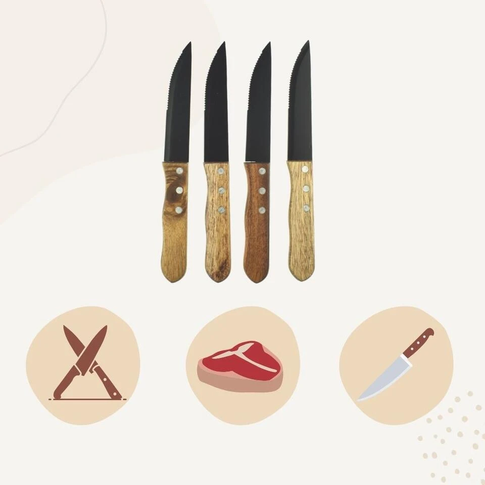 Orange85 Steakmessen Set Groot 4 Stuks Zwart 18x3x1.5 Cm Metaal Hout 4 Orange85 Steakmessen Set Groot 4 Stuks Zwart 18x3x1.5 Cm Metaal Hout - Afbeelding 4