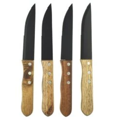 Orange85 Steakmessen Set Groot 4 Stuks Zwart 18x3x1.5 Cm Metaal Hout