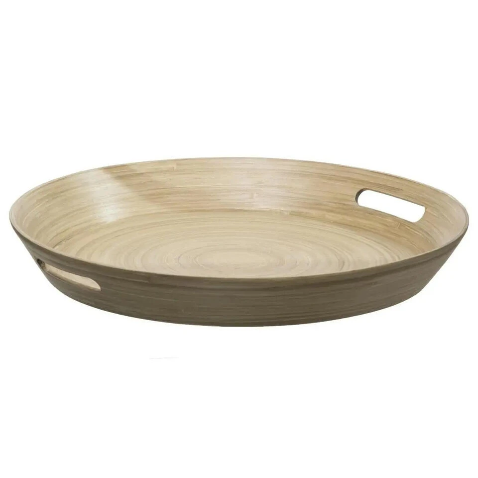 5Five Dienblad/serveerblad - Bamboe Bruin - Met Handvaten - D42 Cm 1 5Five Dienblad/serveerblad - Bamboe Bruin - Met Handvaten - D42 Cm