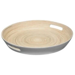 5Five Dienblad/serveerblad - Bamboe Grijs - Met Handvaten - D42 Cm