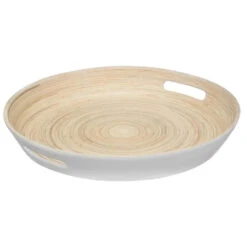 5Five Dienblad/serveerblad - Bamboe Wit - Met Handvaten - D42 Cm