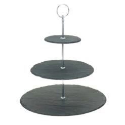 Excellent Houseware Etagere - 3-laags - Leisteen En Chroom - 30 X 34 Cm