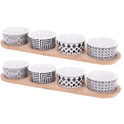 Excellent Houseware Serveerplank - Bamboe - 38x10cm - 4x Porseleinen Schaaltjes -Tafel Benodigdheden Winkel 1000066531 0102