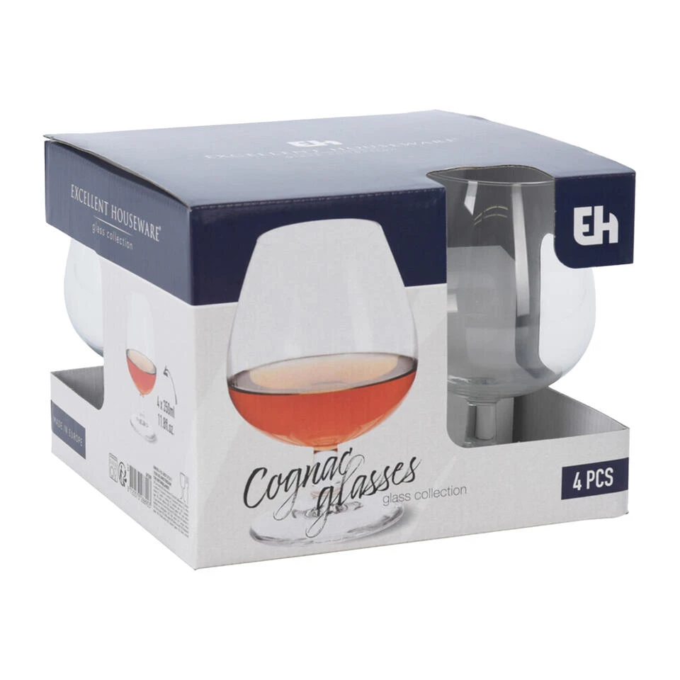 Excellent Houseware Cognac-likeur Glazen - 4 Stuks - Glas - Transparant - 350 Ml 2 Excellent Houseware Cognac-likeur Glazen - 4 Stuks - Glas - Transparant - 350 Ml - Afbeelding 2