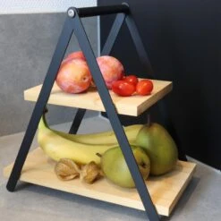 Orange85 Serveertoren Etagere Murale Metaal Bamboe 2 Laags 28x15,6x29,3cm -Tafel Benodigdheden Winkel 1000068743 0110