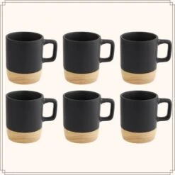 OTIX Espresso Kopjes Zwart Set Van 6 Met Bamboe Onderzetter 6 OTIX Espresso Kopjes Zwart Set Van 6 Met Bamboe Onderzetter -Tafel Benodigdheden Winkel 1000068759 0110