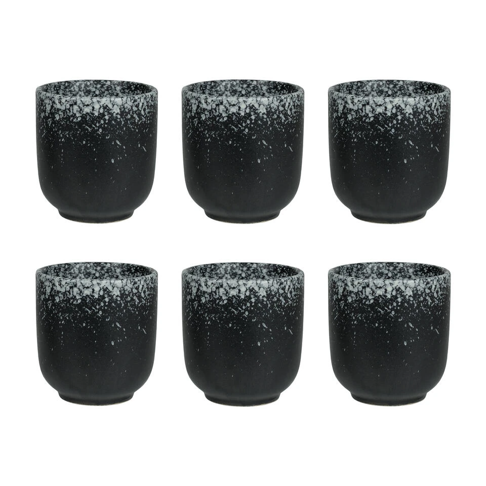Krumble Koffie Mok - 200 Ml - Keramiek - Zwart Met Witte Spetters - Set Van 6 1 Krumble Koffie Mok - 200 Ml - Keramiek - Zwart Met Witte Spetters - Set Van 6