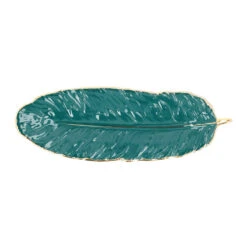 QUVIO Schaal Met Veer Vorm - 37 Cm - Donkergroen -Tafel Benodigdheden Winkel 1000071525 0102