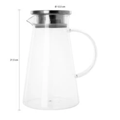 Krumble Karaf Met Filter, Handvat En Aluminium Deksel - 1,2 L - Glas -Tafel Benodigdheden Winkel 1000071528 0102