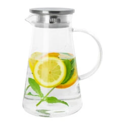 Krumble Karaf Met Filter, Handvat En Aluminium Deksel - 1,2 L - Glas -Tafel Benodigdheden Winkel 1000071528 0103