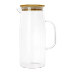 Krumble Karaf Met Handvat En Houten Deksel - 1 L - Glas -Tafel Benodigdheden Winkel 1000071532 0102