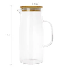 Krumble Karaf Met Handvat En Houten Deksel - 1 L - Glas -Tafel Benodigdheden Winkel 1000071532 0103