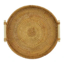 QUVIO Dienblad Met Handvaten Rond - 28 Cm - Rotan -Tafel Benodigdheden Winkel 1000071546 0102