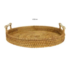 QUVIO Dienblad Met Handvaten Rond - 28 Cm - Rotan -Tafel Benodigdheden Winkel 1000071546 0103