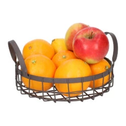 QUVIO Mand Met Handvaten Rond - Metaal - Bruin -Tafel Benodigdheden Winkel 1000071570 0100