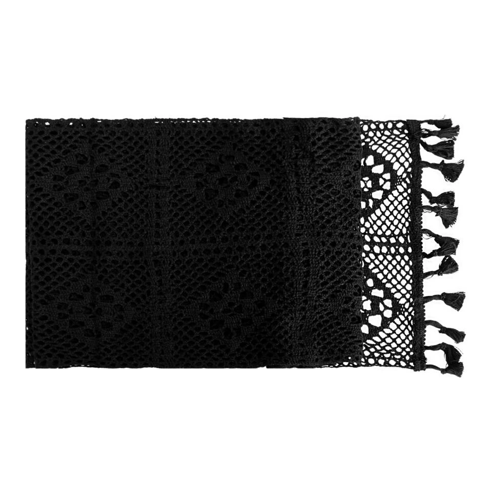 QUVIO Tafelloper Gehaakt Met Fransjes - 300 X 24 Cm - Katoen - Zwart 3 QUVIO Tafelloper Gehaakt Met Fransjes - 300 X 24 Cm - Katoen - Zwart - Afbeelding 3