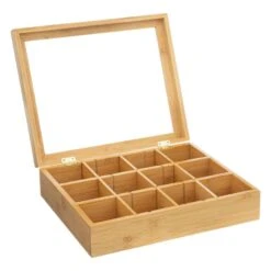 Orange85 Theedoos Theekist 12 Vaks Aanpasbaar Tot 6 Vaks Hout 23x28x7cm Bamboe