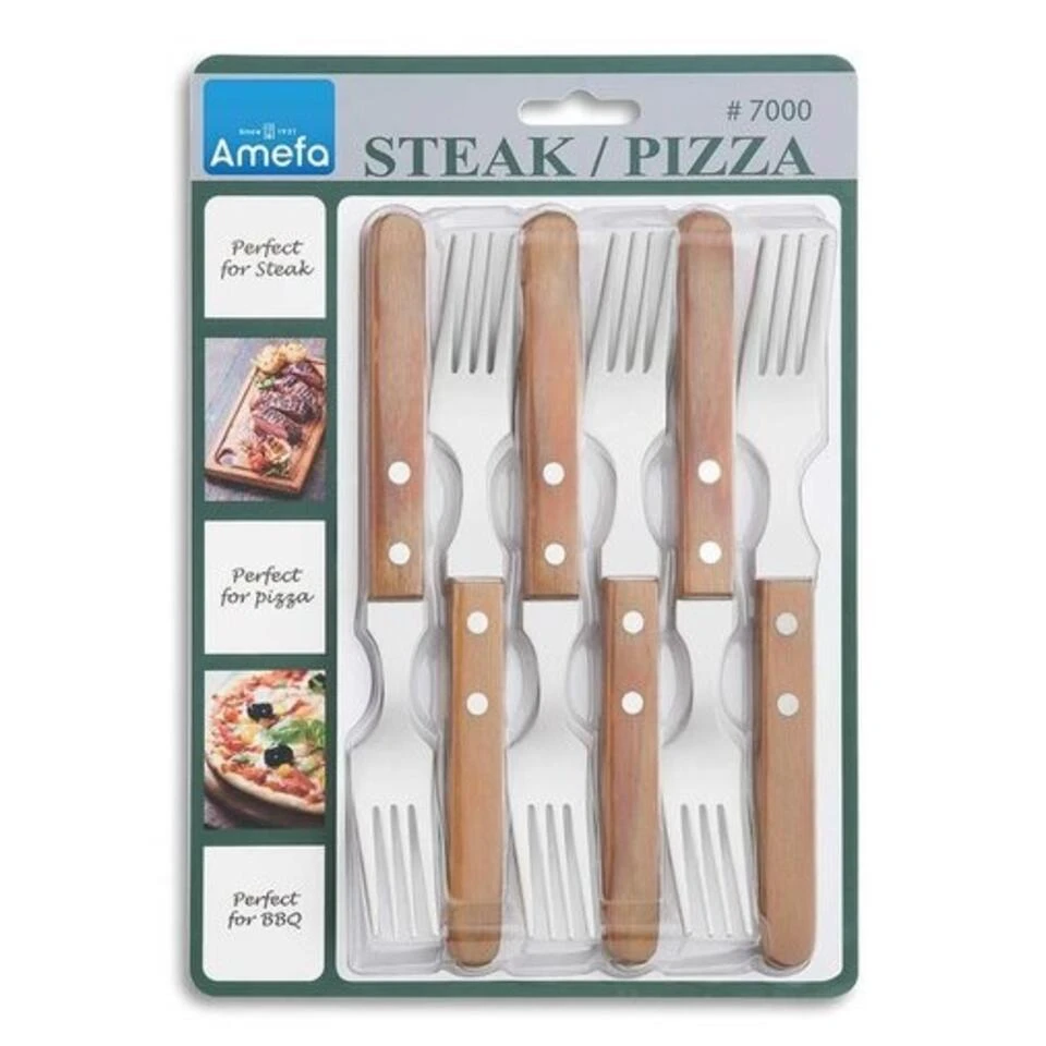 Amefa Pizza - 6 Steakvorken - Natural Wood 3 Amefa Pizza - 6 Steakvorken - Natural Wood - Afbeelding 3