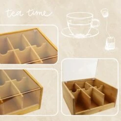 Orange85 Theedoos 6 Vaks Bamboe 20,5x22x10 Cm Kunststof -Tafel Benodigdheden Winkel 1000090166 0111