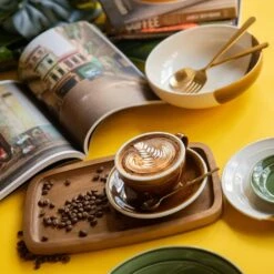 Egg Cappuccinokop Met Schotel - Set Van 2 - 250ml - Caramel -Tafel Benodigdheden Winkel 1000093477 0103