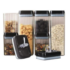 LW Collection Voorraadpotten 6 Stuks Met Stickers Zwarte Deksel