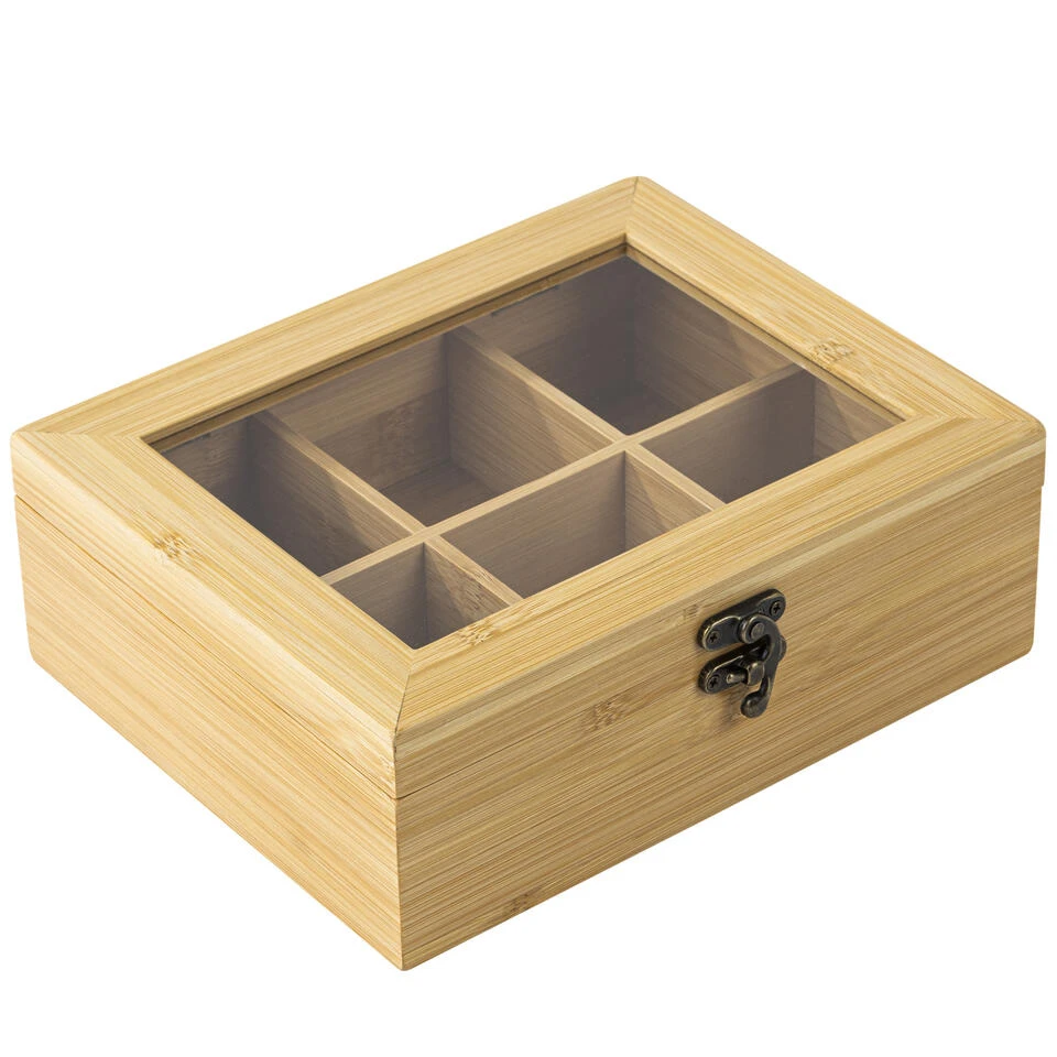 HI Theedoos/kist - 6-vaks - Bamboe Hout - 21 X 17 X 8 Cm 1 HI Theedoos/kist - 6-vaks - Bamboe Hout - 21 X 17 X 8 Cm