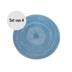 Krumble Placemat Rond - Blauw/grijs - Set Van 4