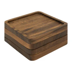 QUVIO Glasonderzetters - Set Van 4 - Vierkant - Hout - Donkerbruin -Tafel Benodigdheden Winkel 1000099177 0101