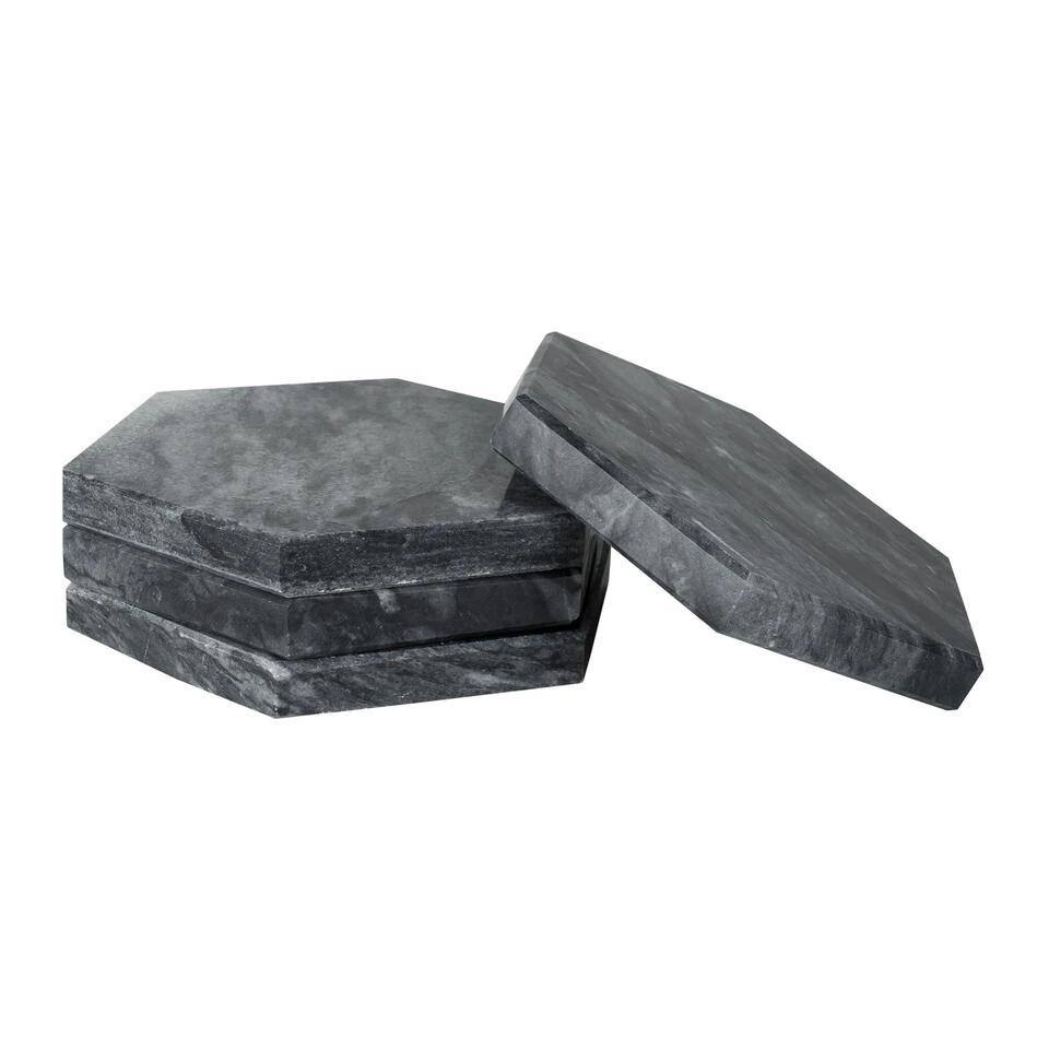 QUVIO Glasonderzetter Hexagon - Marmer - Zwart - Set Van 4 4 QUVIO Glasonderzetter Hexagon - Marmer - Zwart - Set Van 4 - Afbeelding 4