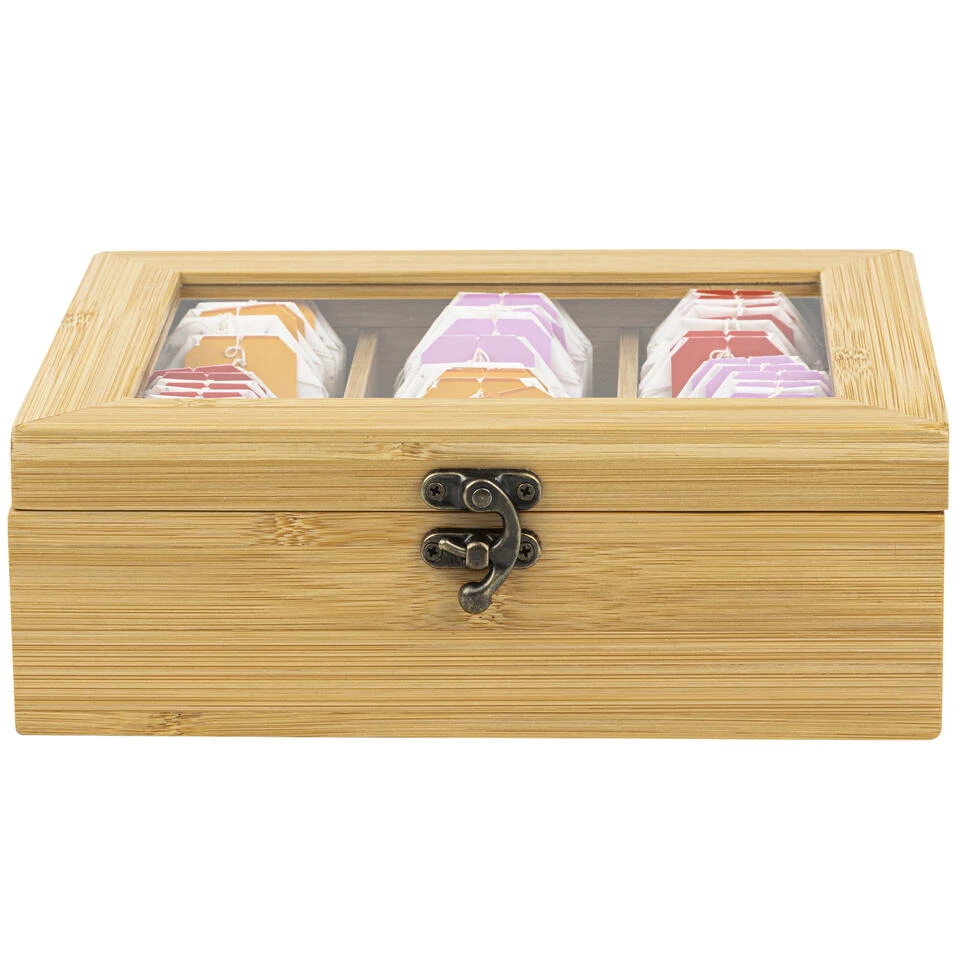 HI Theedoos/kist - 6-vaks - Bamboe Hout - 21 X 17 X 8 Cm 4 HI Theedoos/kist - 6-vaks - Bamboe Hout - 21 X 17 X 8 Cm - Afbeelding 4