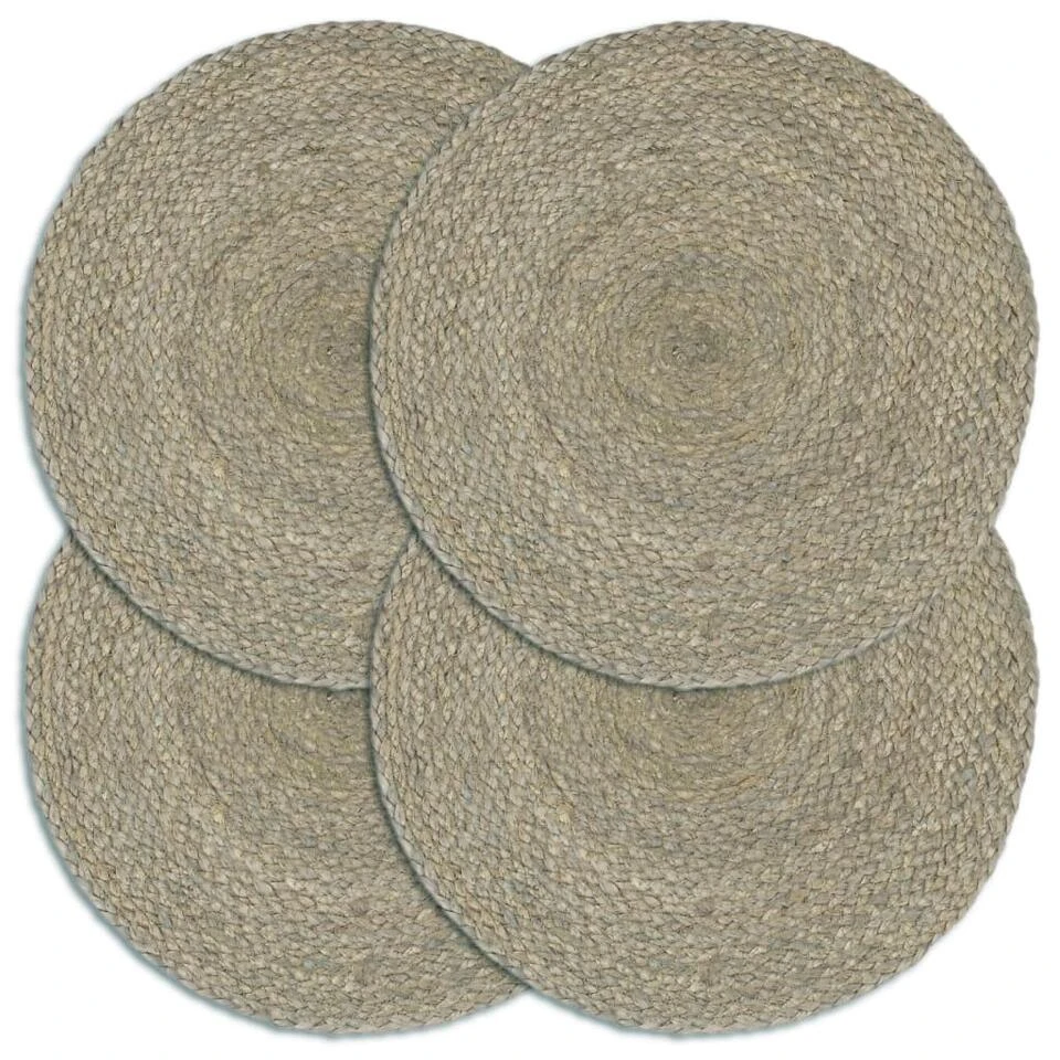 VidaXL Placemats 4 St Rond 38 Cm Jute Effen Grijs 1 VidaXL Placemats 4 St Rond 38 Cm Jute Effen Grijs