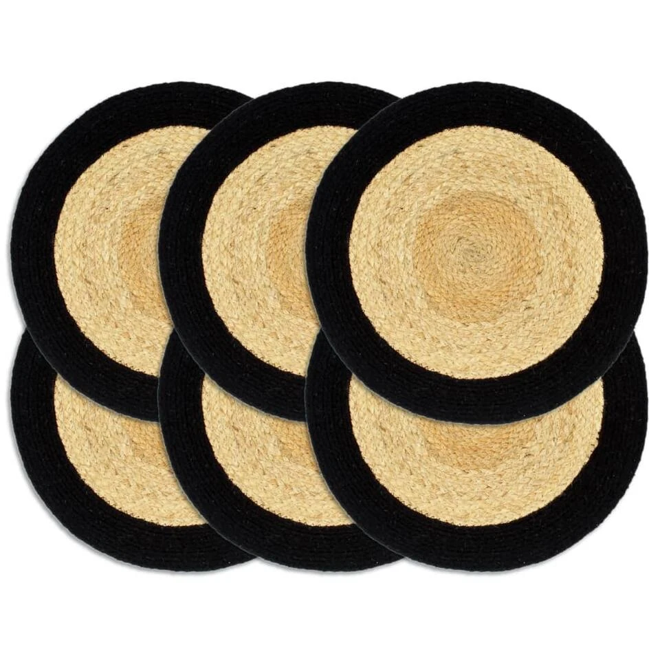 VidaXL Placemats 6 St 38 Cm Jute En Katoen Natuurlijk En Zwart 1 VidaXL Placemats 6 St 38 Cm Jute En Katoen Natuurlijk En Zwart
