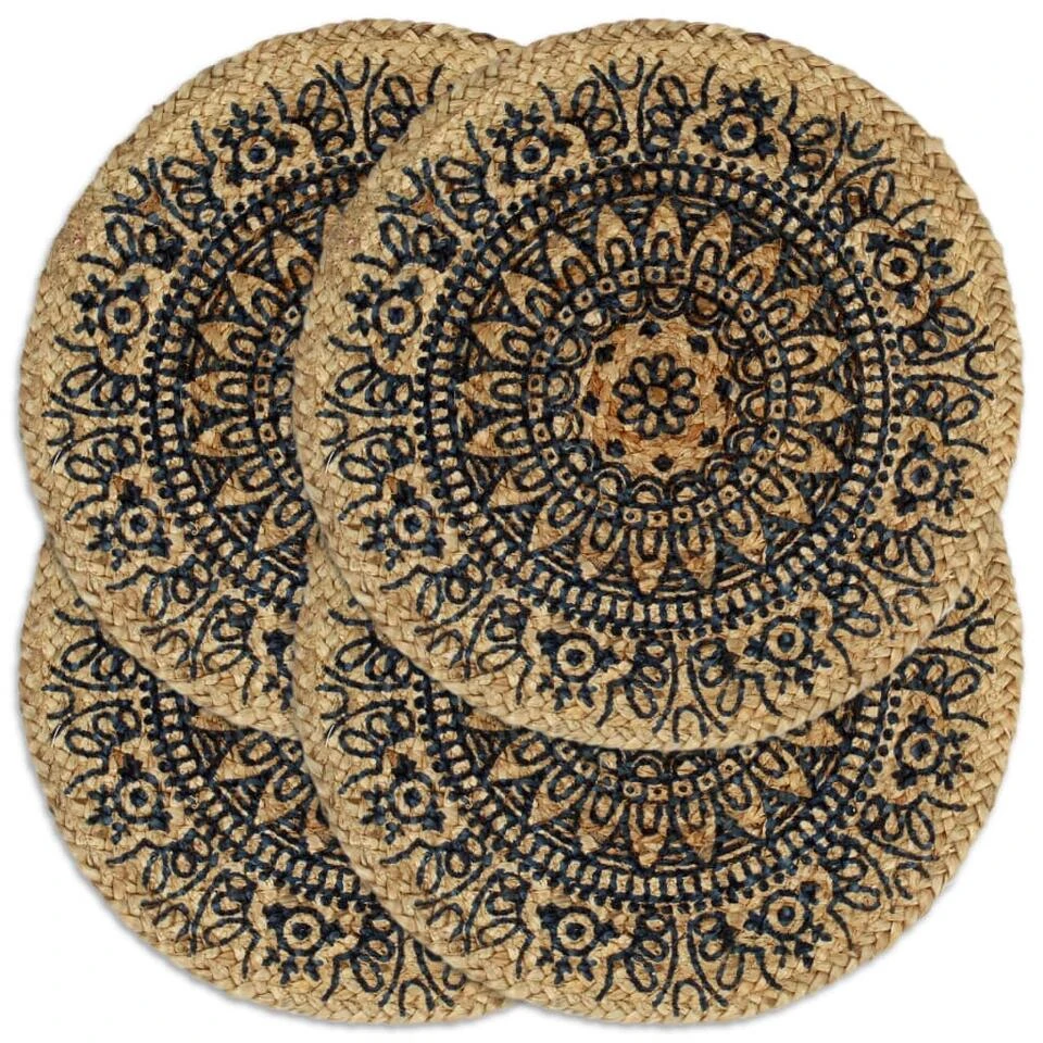 VidaXL Placemats 4 St Rond 38 Cm Jute Donkerblauw 1 VidaXL Placemats 4 St Rond 38 Cm Jute Donkerblauw