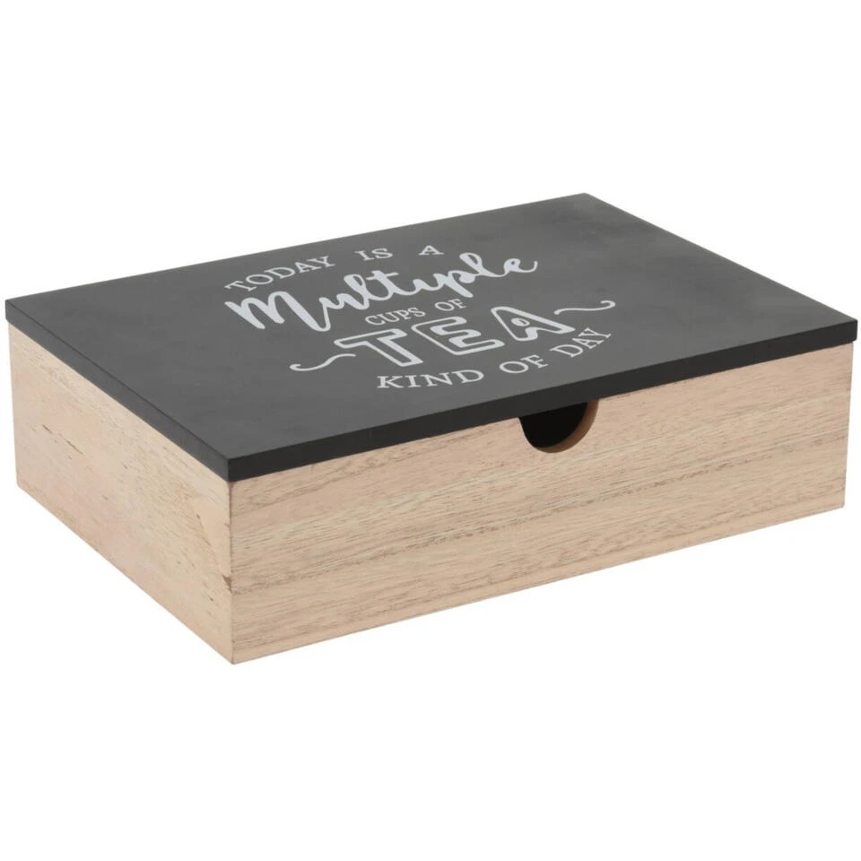 Excellent Houseware Theedoos - 6 Vakken - Antraciet - 24 Cm 2 Excellent Houseware Theedoos - 6 Vakken - Antraciet - 24 Cm - Afbeelding 2