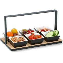 Alpina Serveerplank Met 6x Schaaltjes - Bamboe/aardewerk - L24 Cm -Tafel Benodigdheden Winkel 51262fb233f7423498eae92de34e5b55