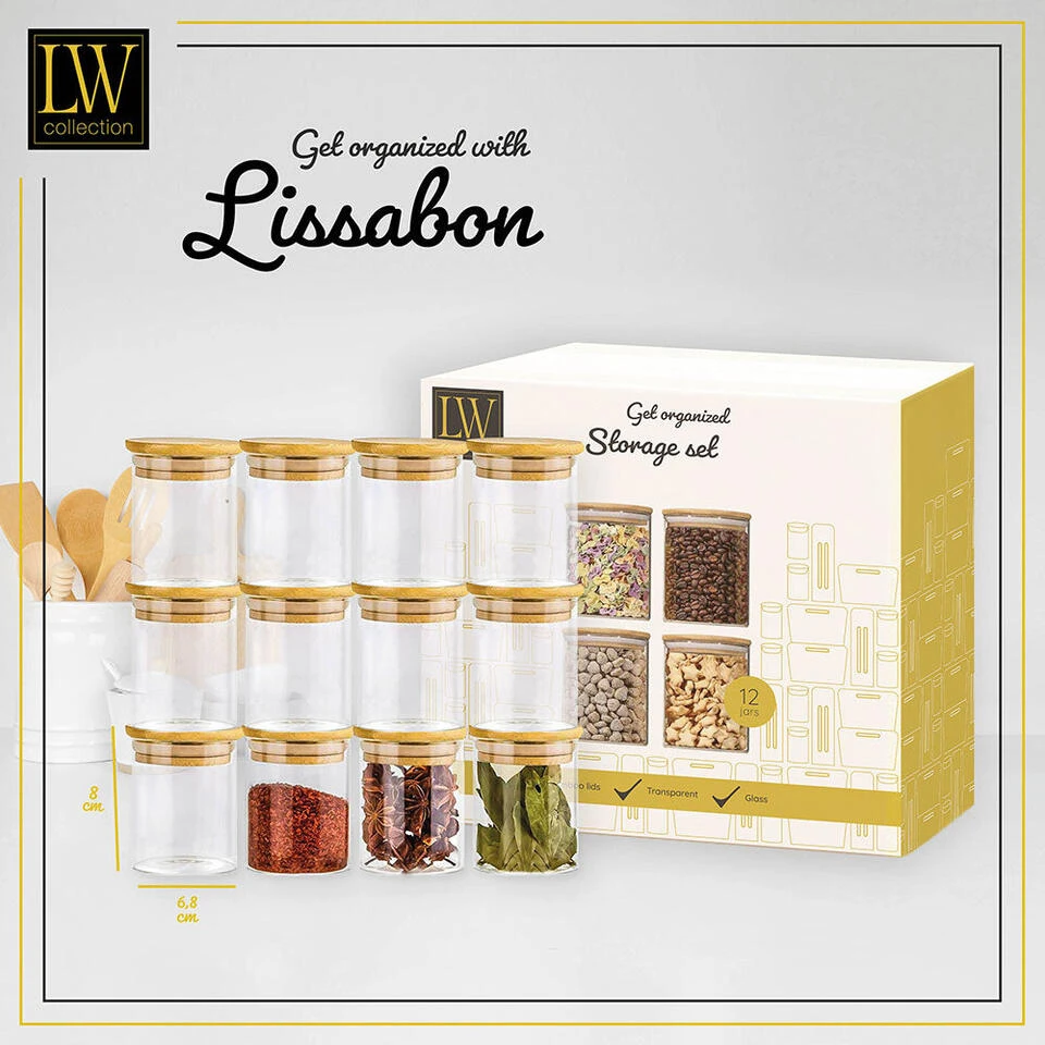 LW Collection Voorraadpotten Kruidenpotjes Glas 12 Stuks Bamboe Deksel 0.2L 3 LW Collection Voorraadpotten Kruidenpotjes Glas 12 Stuks Bamboe Deksel 0.2L - Afbeelding 3