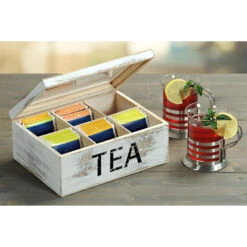 Kesper Theedoos - 6 Vakken - Hout - Wit - 21 X 16 X 9 Cm -Tafel Benodigdheden Winkel a8e7c3406d6e4b4da1aacf8ce737b84a